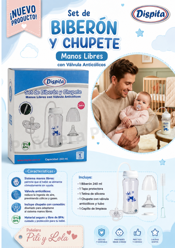 Producto - Biberón+ chupete manos libres Dispita