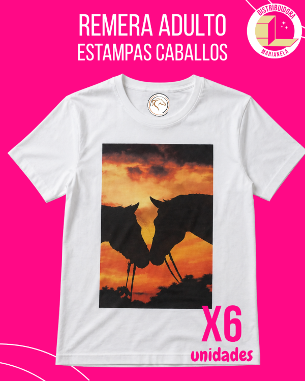 Producto - Remera Adulto con Estampas de Caballos - Pack x6 unidades