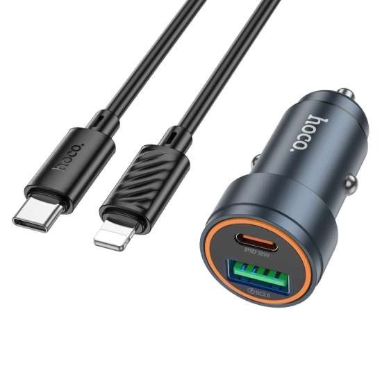 Producto - CARGADOR DE AUTO HOCO 30W USB Y TIPO C Z57A C/CABLE TIPO C A LIGHTNING