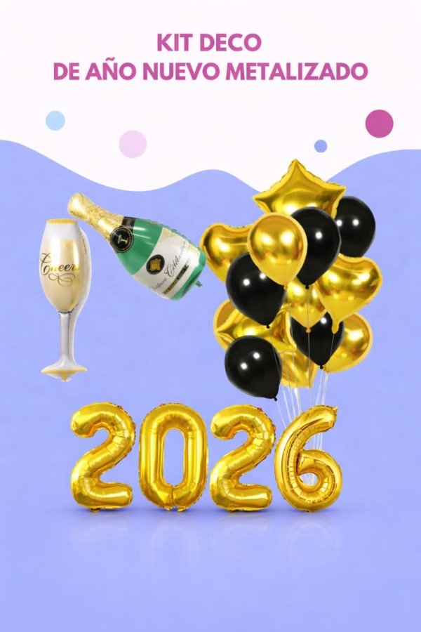 Producto - Kit deco de año nuevo metalizado dorado