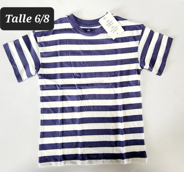 Remera manga corta HyM talle 6/8 rayada azul y blanca