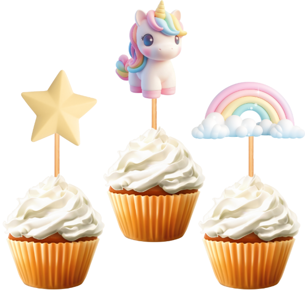 Producto - TOPPER CUPCAKE UNICORNIO PASTEL FORMA X 10