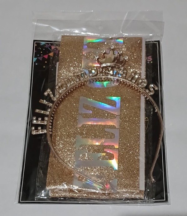 Producto - Vincha y Banda c/Strass "FC" Rosa Gold