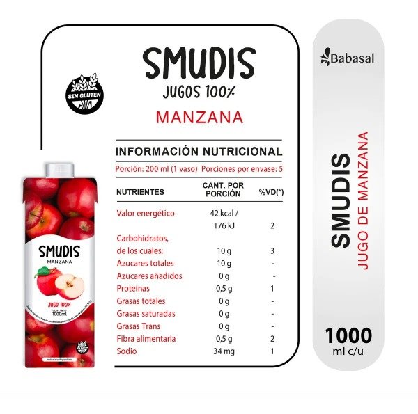 Producto - Jugo Smudis Manzana 100/ natural x 1 lt - 1