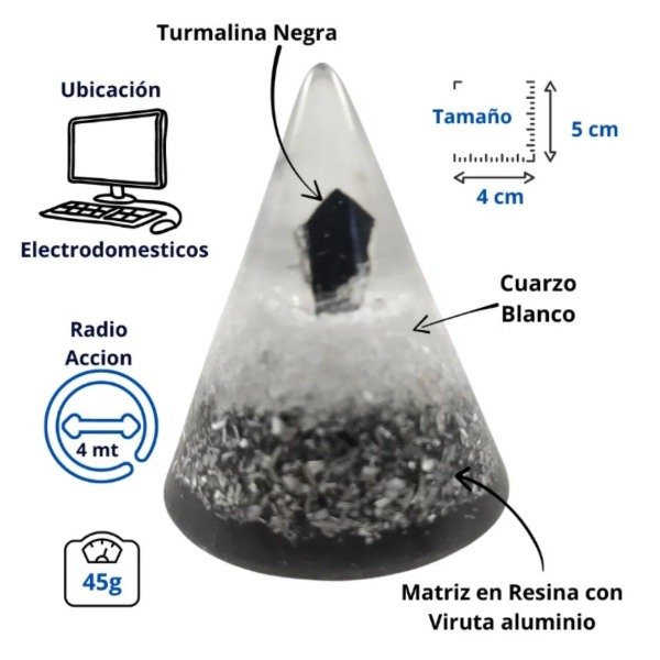 Producto - Pirámide cónica chica Turmalina y Cuarzo Blanco
