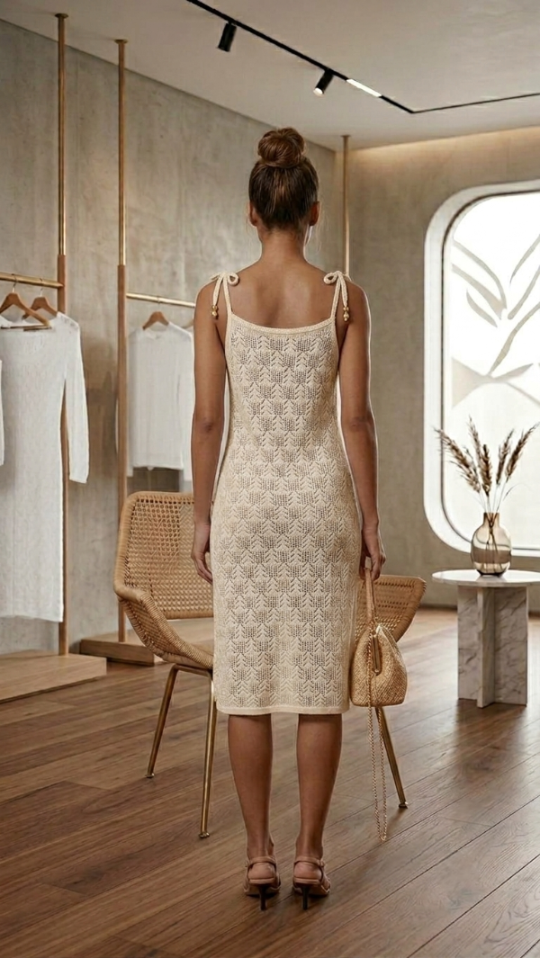 Producto - Vestido midi de algodón con textura artesanal y diseño único - 6