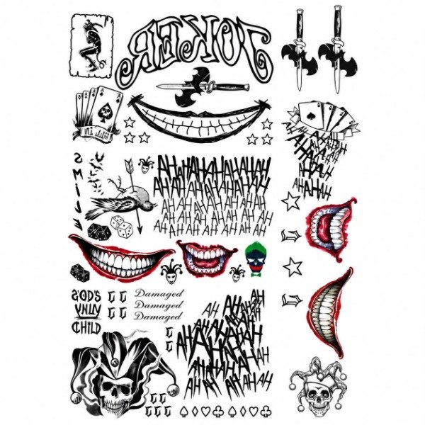 Producto - PLANCHA A4 PREDISEÑADA JOKER/HARLEY QUINN - TATUAJES TEMPORALES - 1