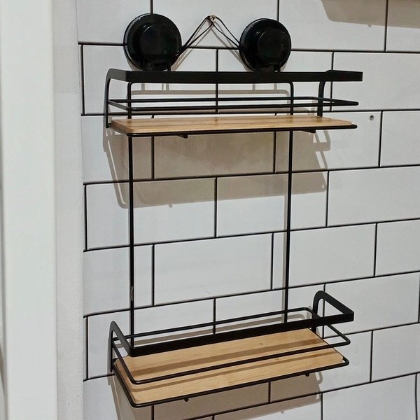 Producto - Organizador De Ducha Madera Con Ventosas Ajustables 2 Niveles 4045