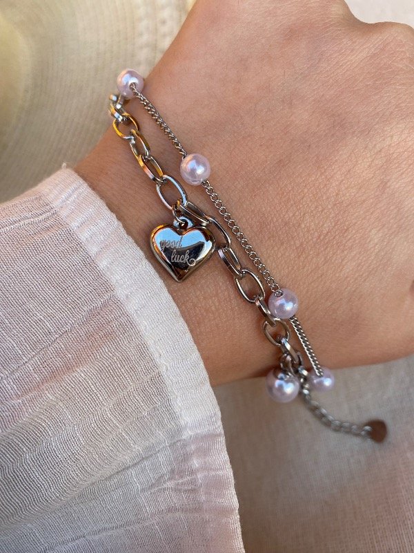 Producto - Pulsera doble Corazón y Perlas A.Q