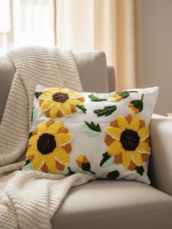 Producto - Almohadón Bordado en Relieve- Girasoles