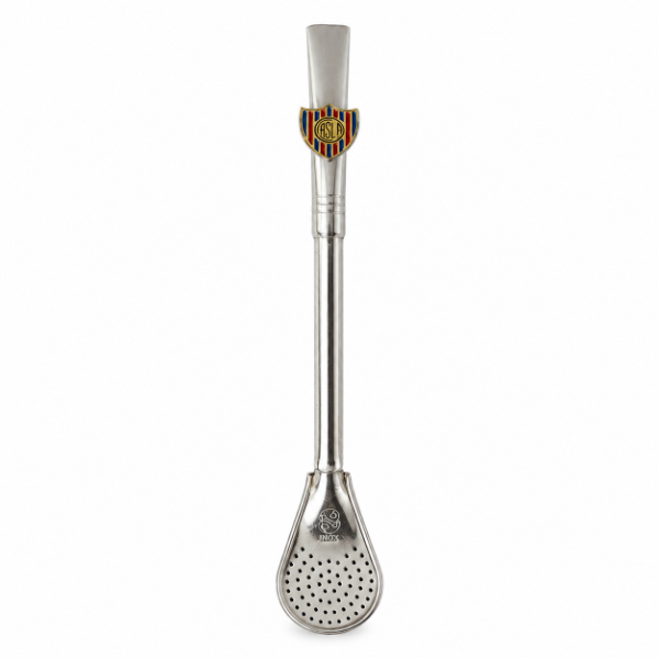 Producto - BOMBILLA PICOLORO ACERO INOX C/ ALPACA - CON ESCUDO DE SAN LORENZO EN BRONCE