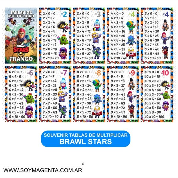 Producto - Souvenir tablas de multiplicar Brawl Stars para imprimir