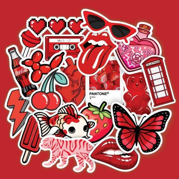 Producto - Pack 20 Stickers Vinilo Uv Premium - Random Rojo