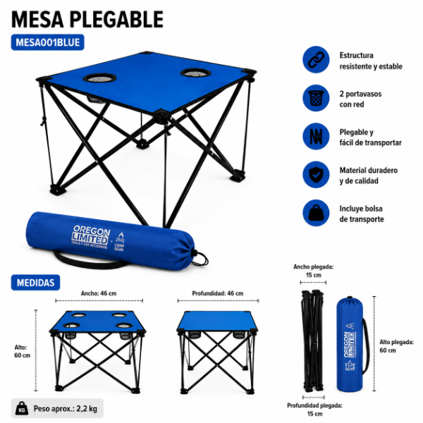 Producto - Mesa Azul Plegable C/ Portavaso Camping - 1