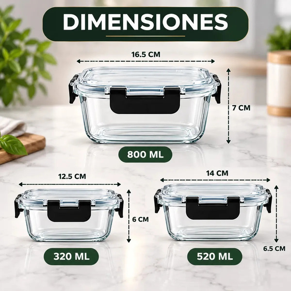 Producto - Set 12 recipientes hermeticos -vidrio -apto microondas/horno/freezer -varias - 1