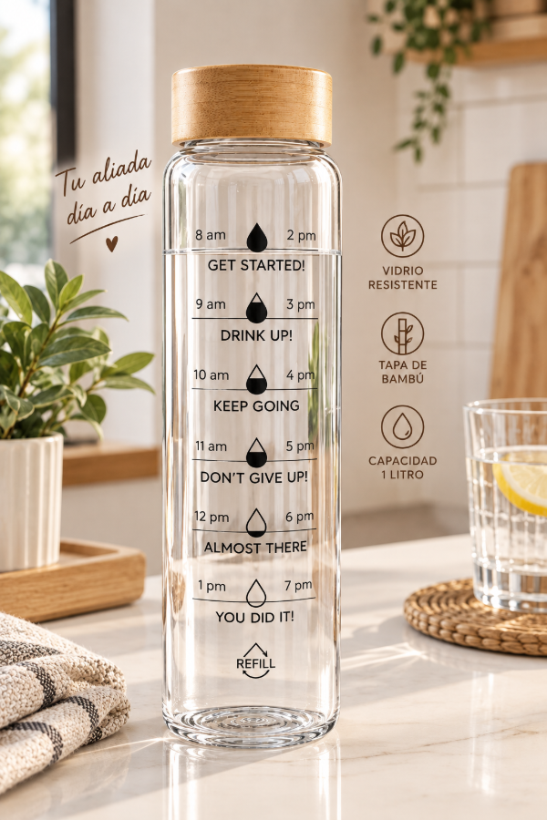 Producto - Botella de litro vidrio + bambú