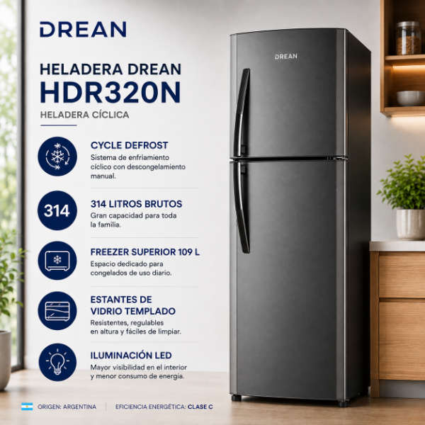 Producto - HELADERA DREAN HDR320F50E 314L SILVER