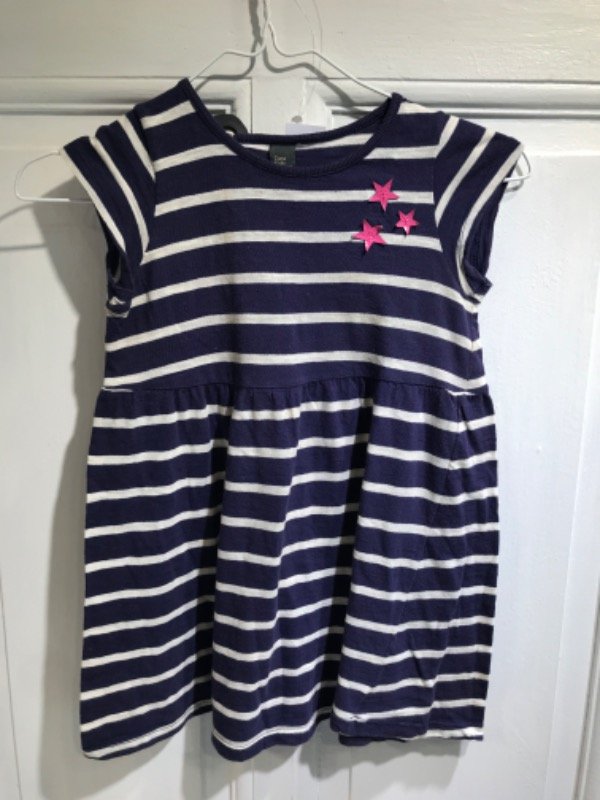 Producto - Vestido ZARA azul/blanco rayado aplique estrellas rosas-Talle 4 años-PRECIO: 12x