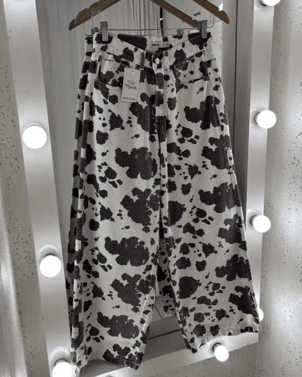 Producto - Jean Wide Leg Blanco Estampa Vaca
