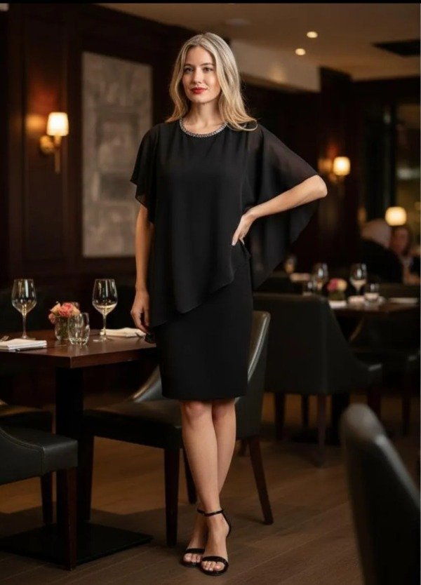 Producto - Vestido con poncho cuello de stras