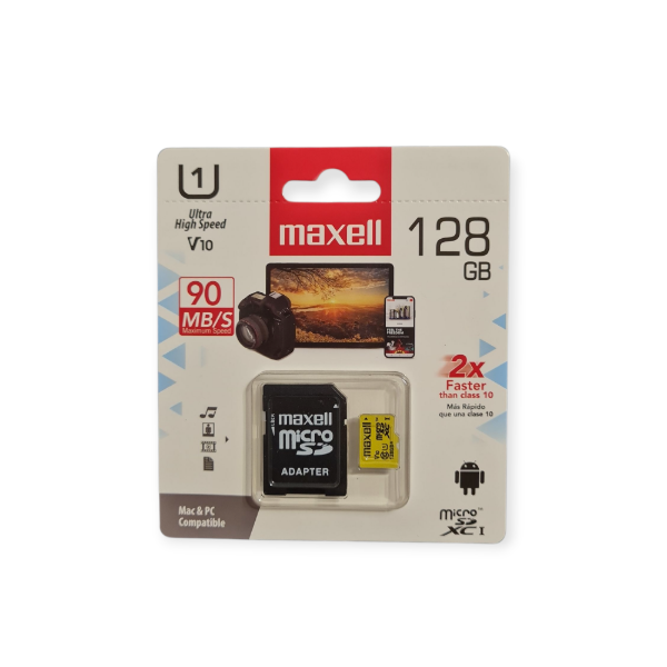 Producto - Memoria Maxell microSDXC 128 GB + Adaptador SD