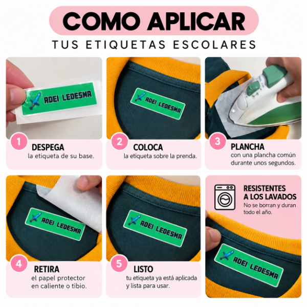 Producto - Etiquetas escolares personalizadas para ropa con nombre x30 - 1