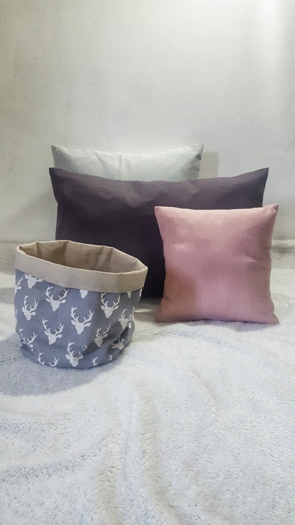 Producto - Combo 3 almohadones gama gris + cestita organizadora