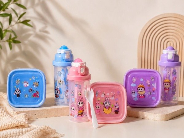 Producto - Lunchera 18x12CM + Vaso Infantil 380ML Con Tirita Y Soporte