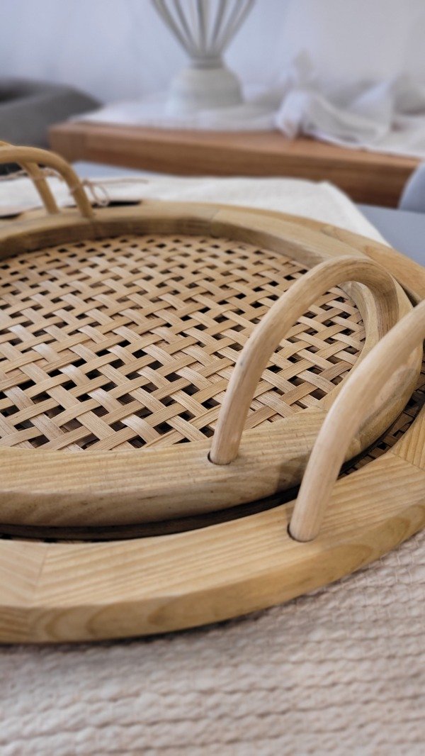 Producto - Bandeja Adele Round madera y ratán S