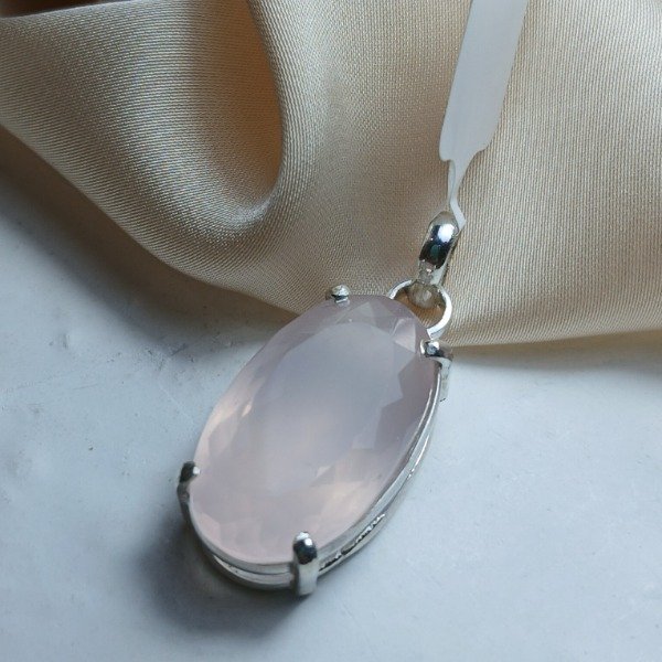 Producto - Dije Plata 925 con cuarzo rosado oval