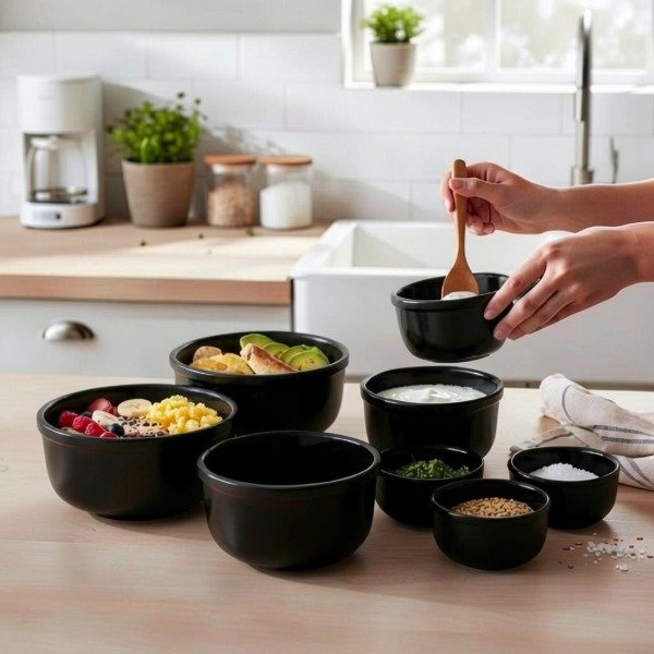 Producto - SET ARMENIA NEGRO  X8 INCLUYE 4 CUENCOS + 4 DIPEROS DE CERAMICA CON CAJA