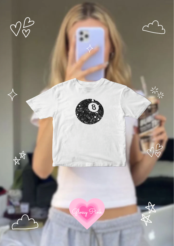 Baby tee bola 8 glitter negro algodón