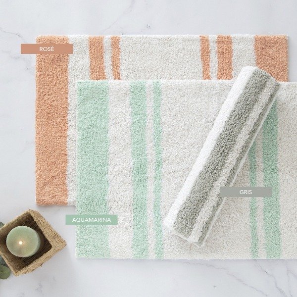 Producto - Alfombra de baño con rayas de color. 100 ALGODÓN