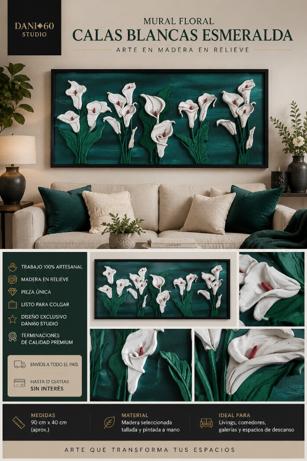 Producto - Mural Floral Calas Blancas Esmeralda