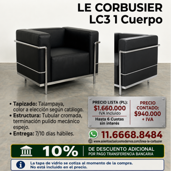 Producto - Sillón LC3 GRAND CONFORT 1 Cuerpo, Estructura Tubular Cromada!! - 0