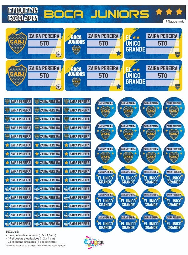 Producto - Etiqueta Escolar en Papel Autoadhesivo - Boca Juniors