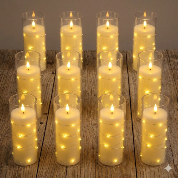 Producto - Pack X12 Vela Velon 15cm Led Vaso Alambre Efecto Llama A Pilas