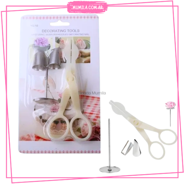 Producto - Picos y tijera para flores BLANCA con clavo metal set x4