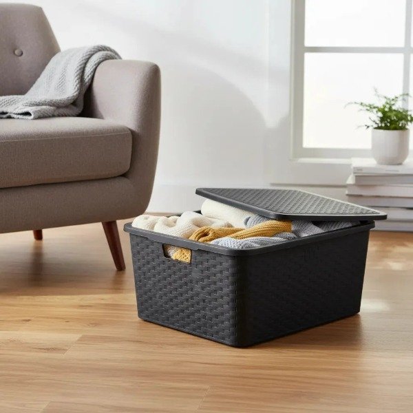 Producto - CANASTO CAJA ORGANIZADORA SIMIL RATTAN MEDIANO CON TAPA (36X26X17CM) - 2