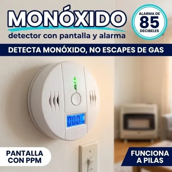 Producto - Detector de Monóxido de Carbono con Pantalla y Alarma de 85dB Funciona a Pilas - 6