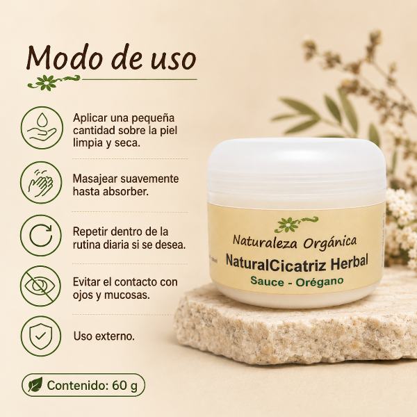 Producto - Crema Regeneradora NaturalCicatriz Herbal con Sauce y Orégano - 3