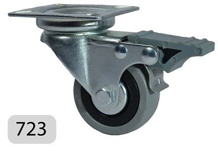 Producto - Rueda de Goma Gris con Soporte Giratorio y Freno - RH723