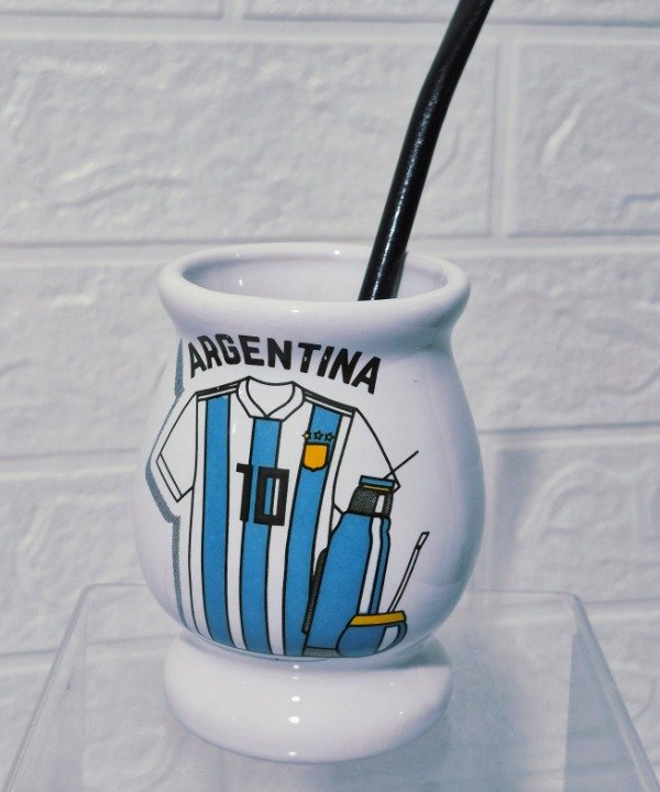 Producto - Mate criollo camiseta Argentina con bombilla