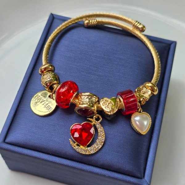 Producto - Brazalete acero dorado rojo