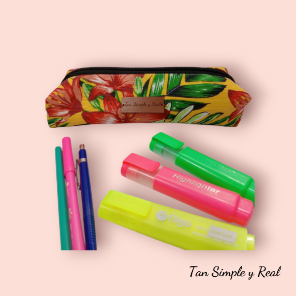 Producto - Cartuchera Mediana Flores/Naranja