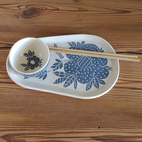 Producto - Set Sushi Gota Flor Azul - a pedido