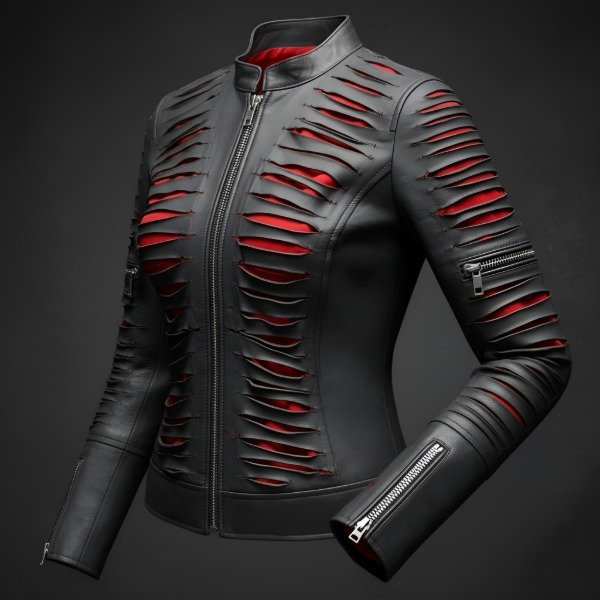 Producto - Campera Gore Cuero Eco Mujer Tajeada Edicion Limitada Black Red Ahle