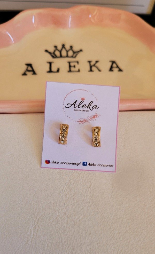 Producto - Aros tira strass blanco dorado - 1