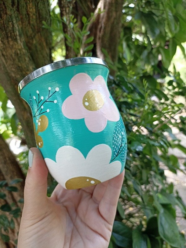 Producto - Mate camionero de algarrobo con virola de acero verde esmeralda - 2