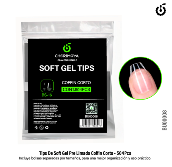 Producto - Tips Soft Gel Coffin Corto x504u Cherimoya
